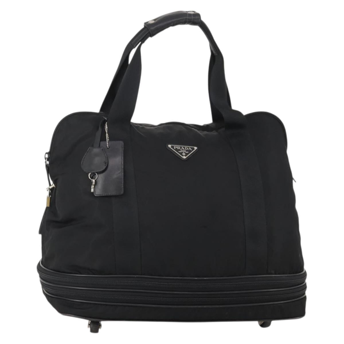 PRADA Boston Bag Nylon Black Silver Auth 201310