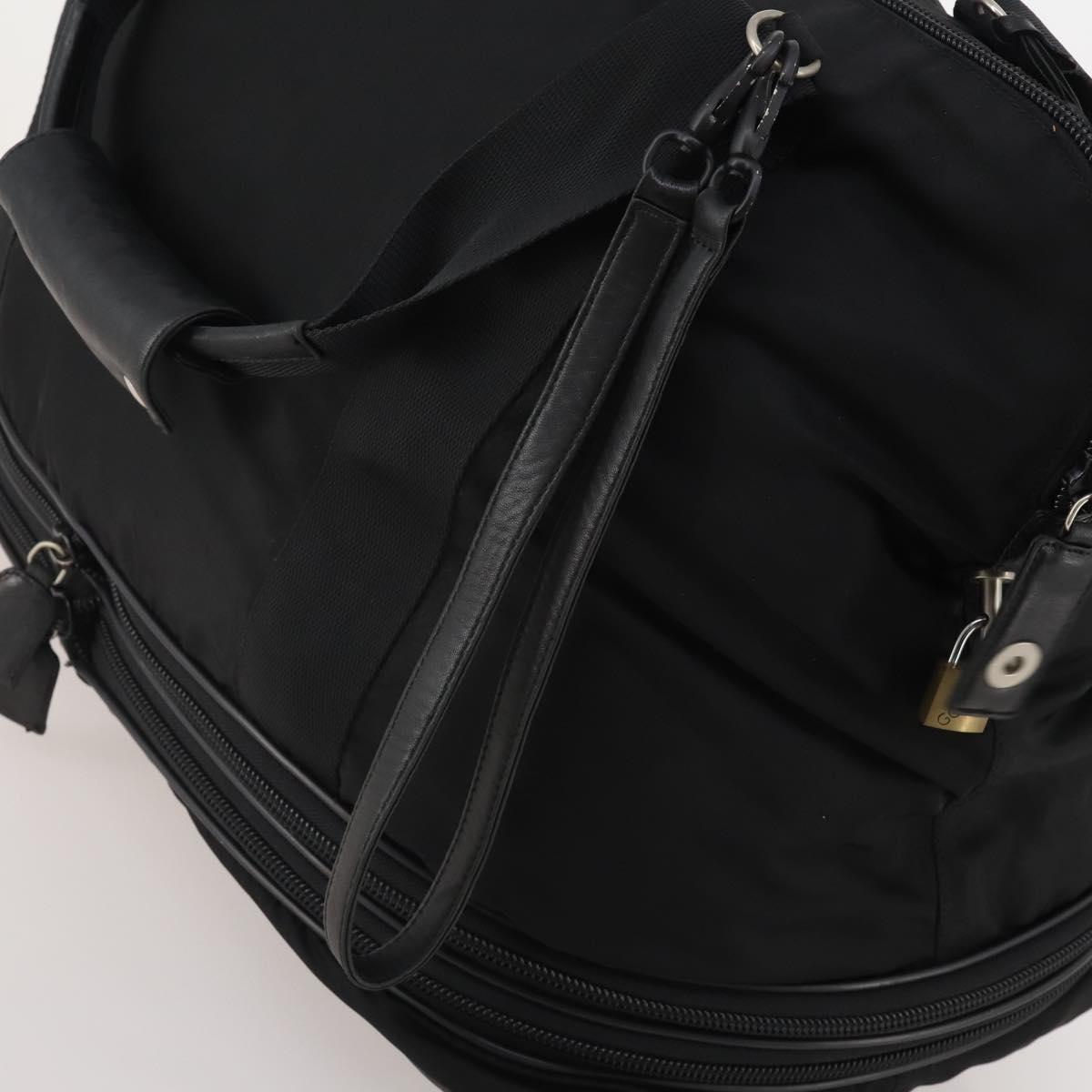 PRADA Boston Bag Nylon Black Silver Auth 201310