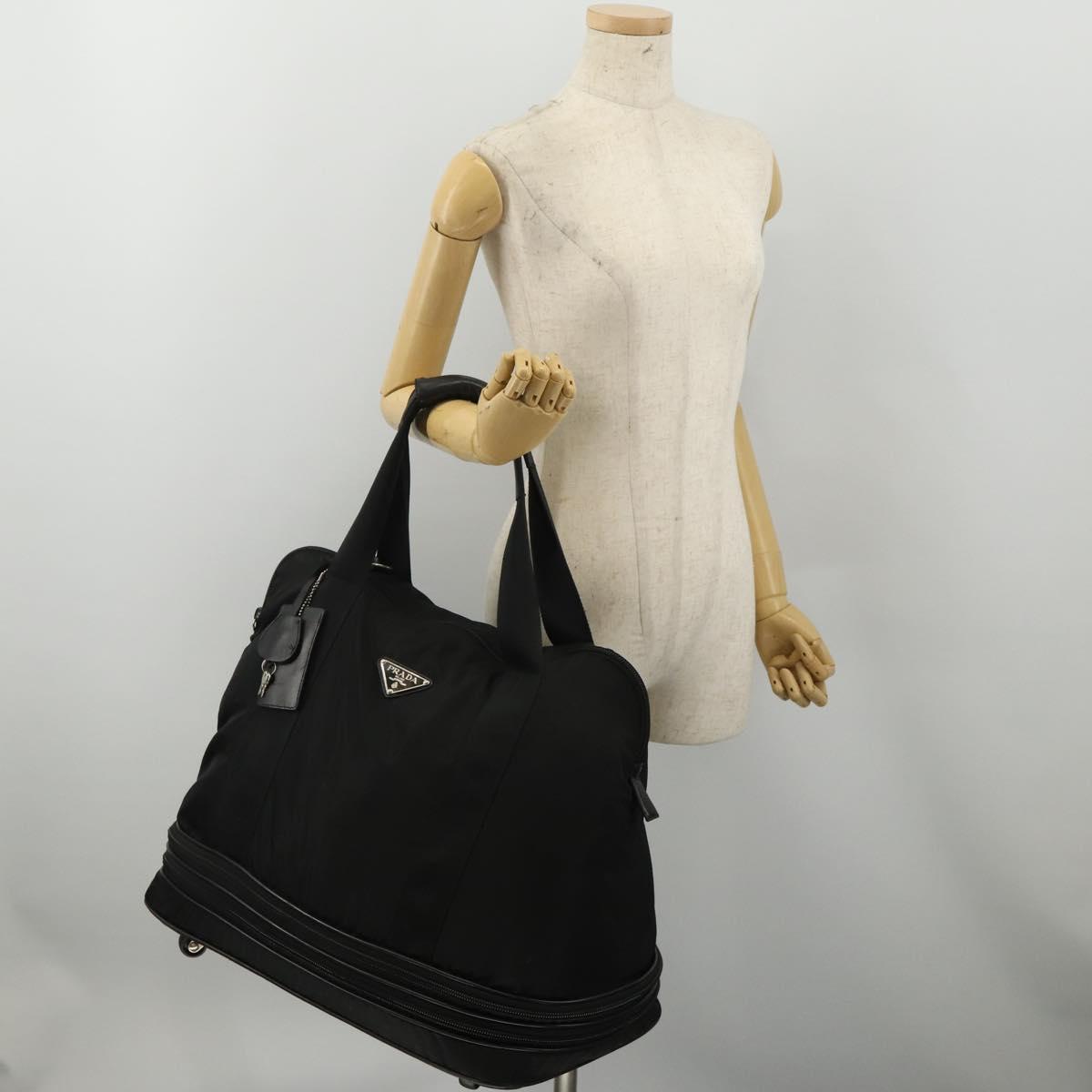 PRADA Boston Bag Nylon Black Silver Auth 201310