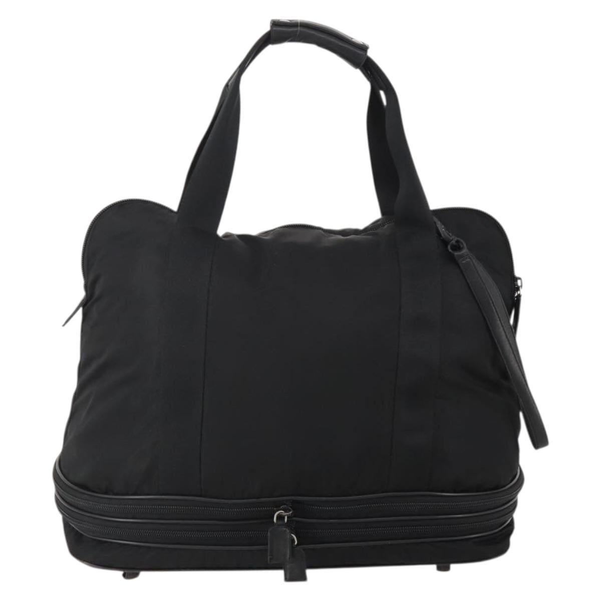PRADA Boston Bag Nylon Black Silver Auth 201310