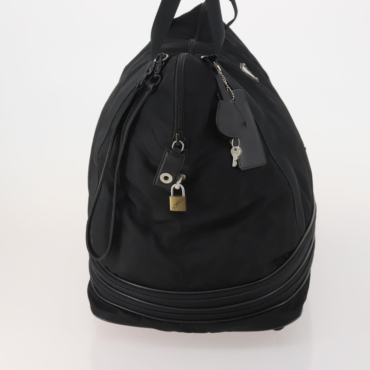 PRADA Boston Bag Nylon Black Silver Auth 201310