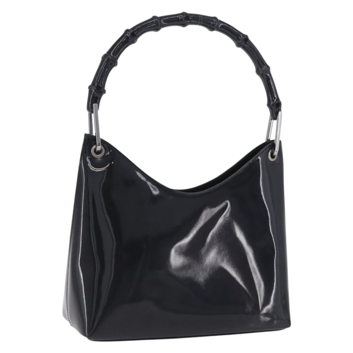 GUCCI Bamboo Hand Bag patent Black Silver 001 1998 Auth 201313