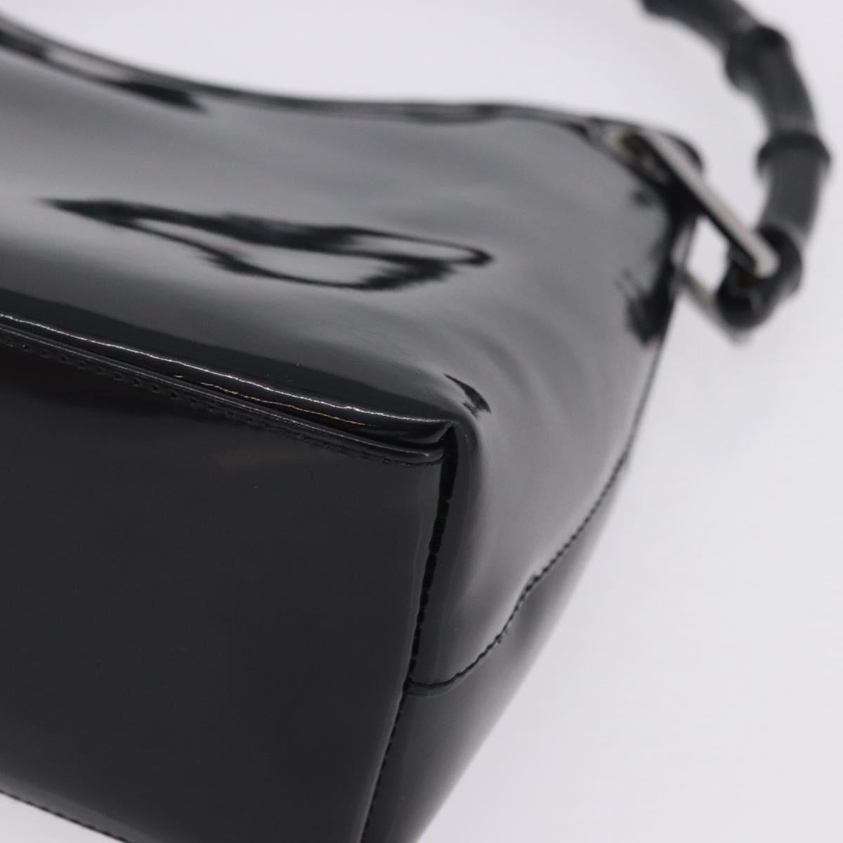 GUCCI Bamboo Hand Bag patent Black Silver 001 1998 Auth 201313