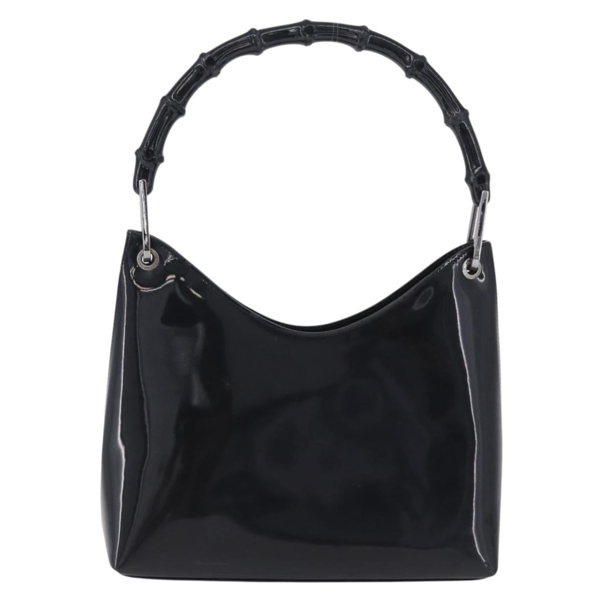 GUCCI Bamboo Hand Bag patent Black Silver 001 1998 Auth 201313