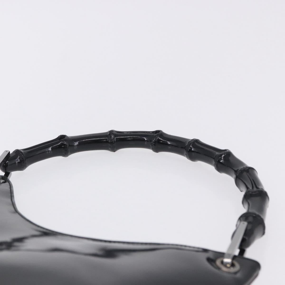 GUCCI Bamboo Hand Bag patent Black Silver 001 1998 Auth 201313