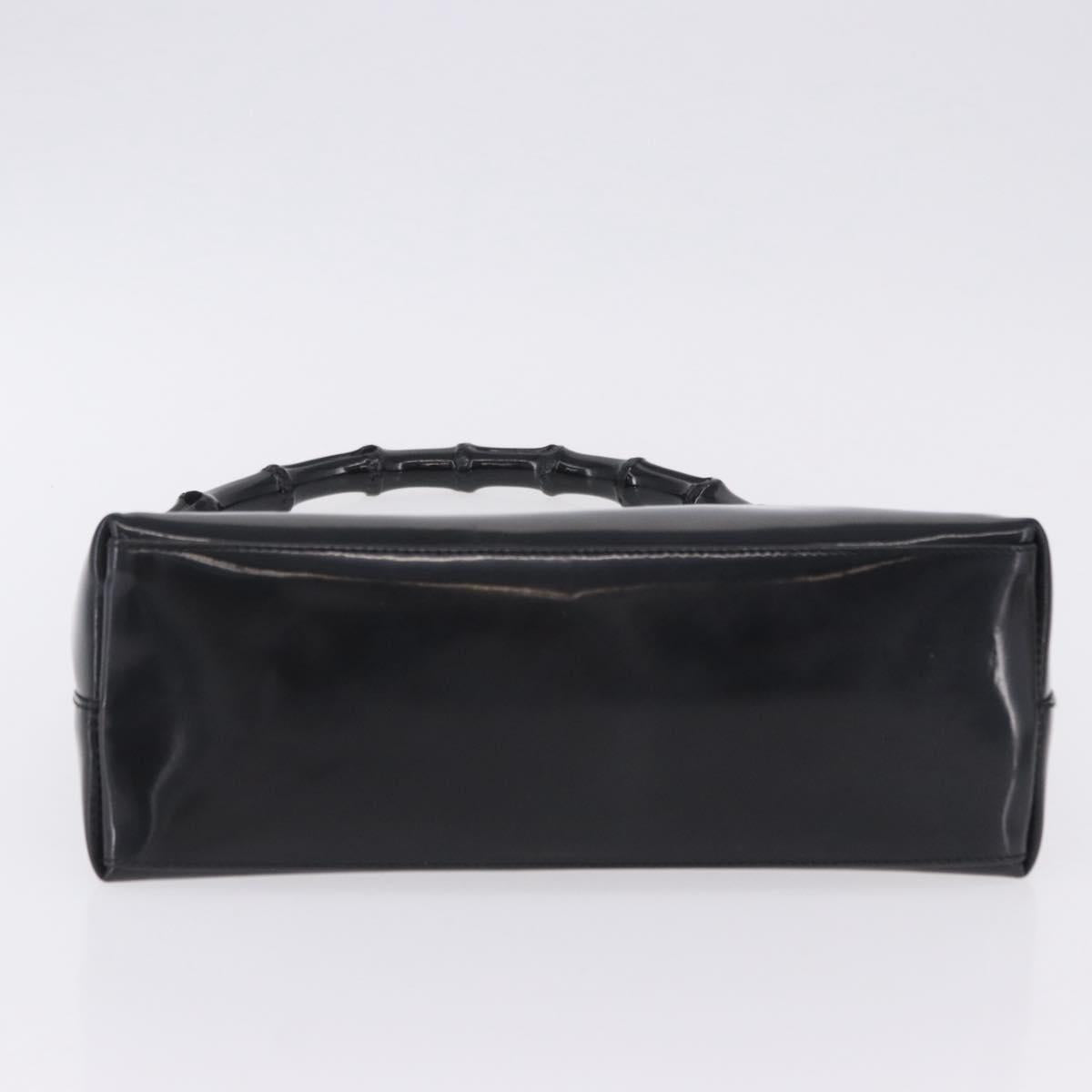 GUCCI Bamboo Hand Bag patent Black Silver 001 1998 Auth 201313