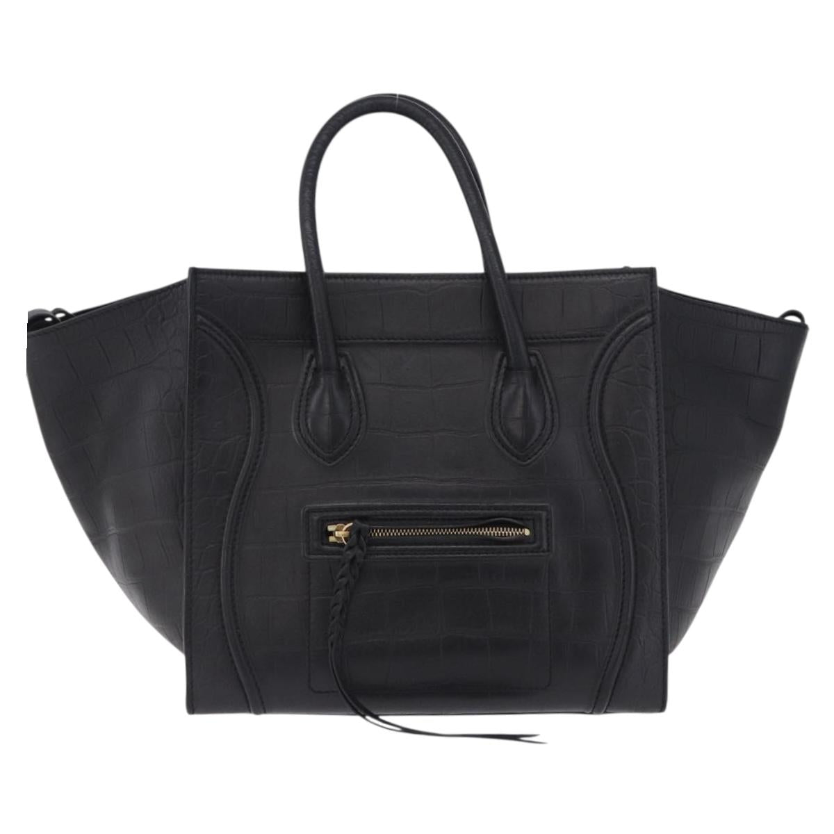 CELINE Luggage Phantom Shopper Hand Bag Leather Black Gold Tone Auth 201314V