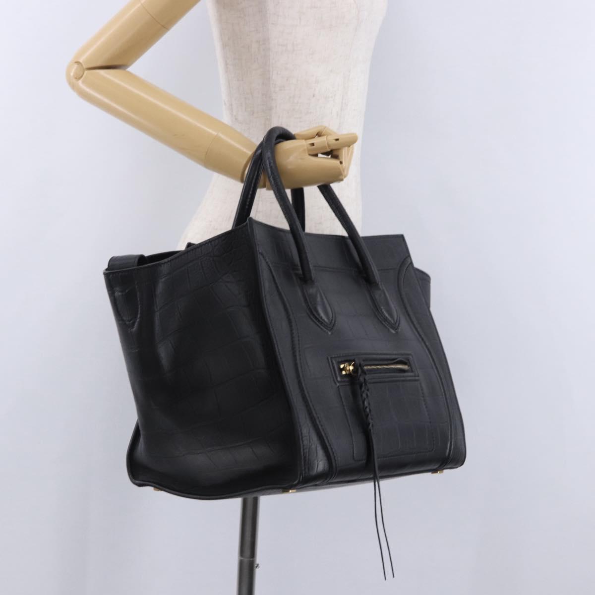 CELINE Luggage Phantom Shopper Hand Bag Leather Black Gold Tone Auth 201314V