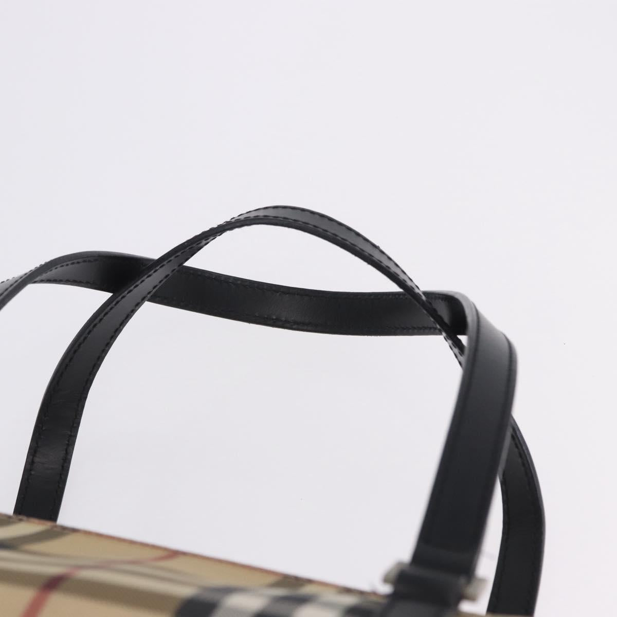 BURBERRY Nova Check Hand Bag PVC Leather Beige Silver Auth 201315V