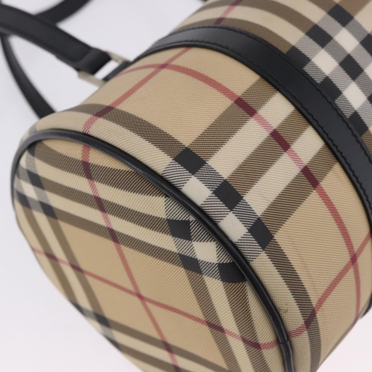 BURBERRY Nova Check Hand Bag PVC Leather Beige Silver Auth 201315V