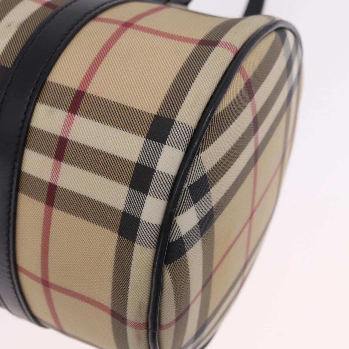 BURBERRY Nova Check Hand Bag PVC Leather Beige Silver Auth 201315V