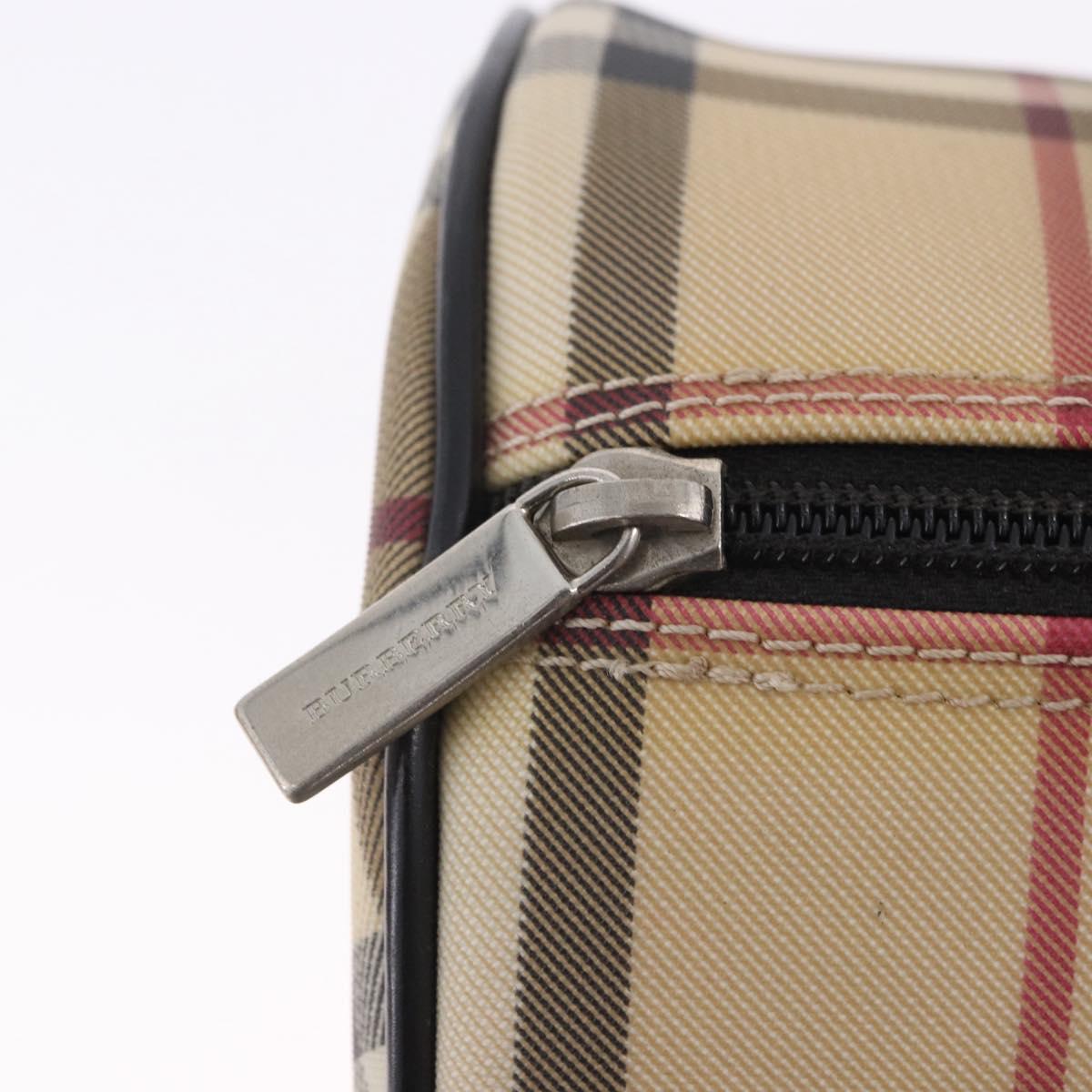 BURBERRY Nova Check Hand Bag PVC Leather Beige Silver Auth 201315V
