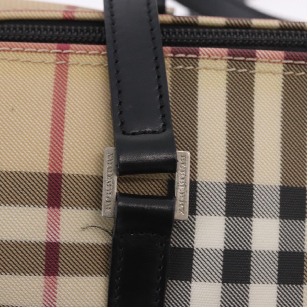 BURBERRY Nova Check Hand Bag PVC Leather Beige Silver Auth 201315V