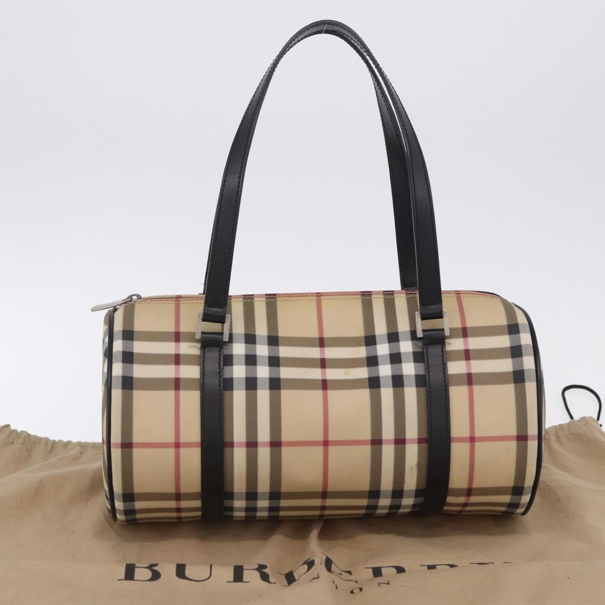 BURBERRY Nova Check Hand Bag PVC Leather Beige Silver Auth 201315V
