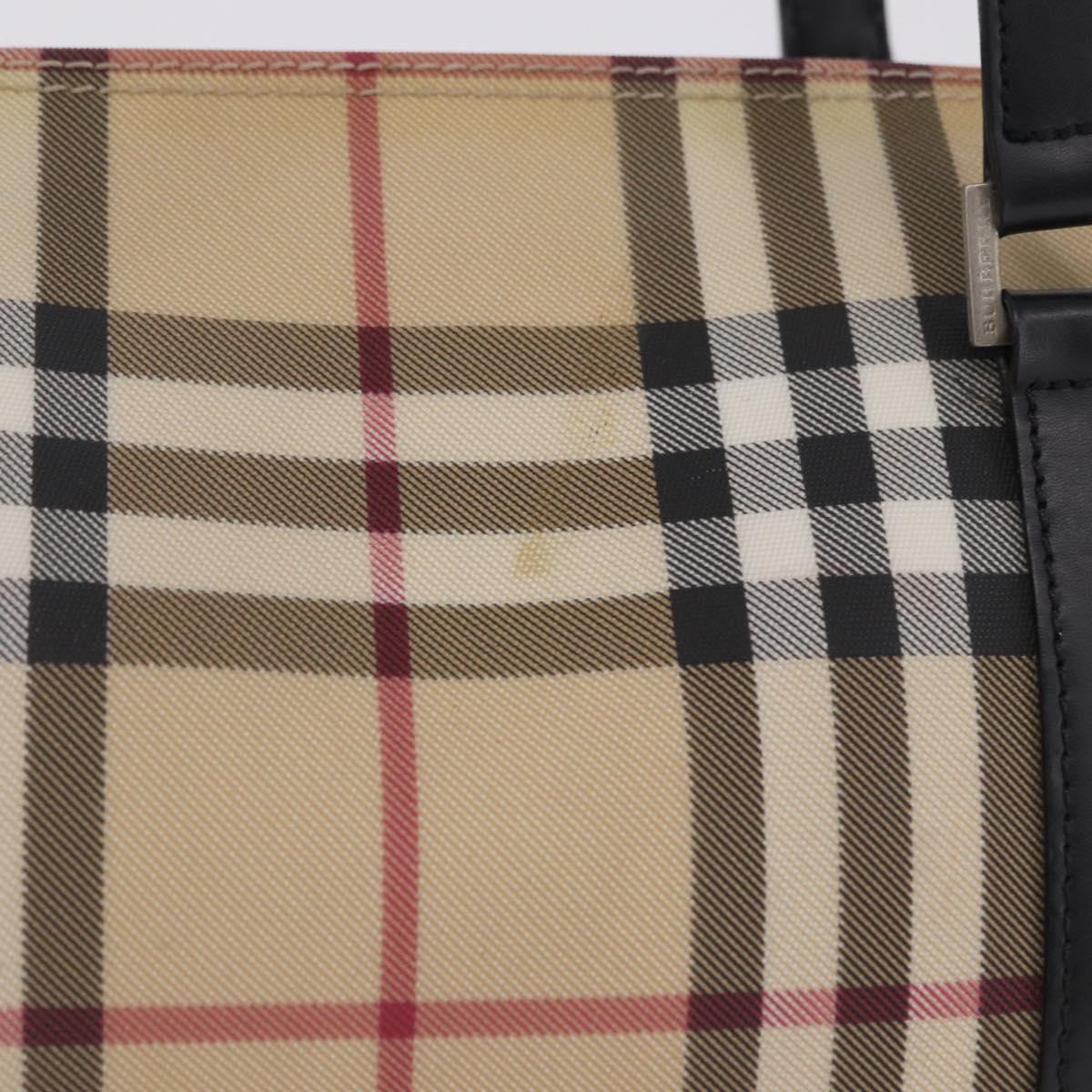 BURBERRY Nova Check Hand Bag PVC Leather Beige Silver Auth 201315V