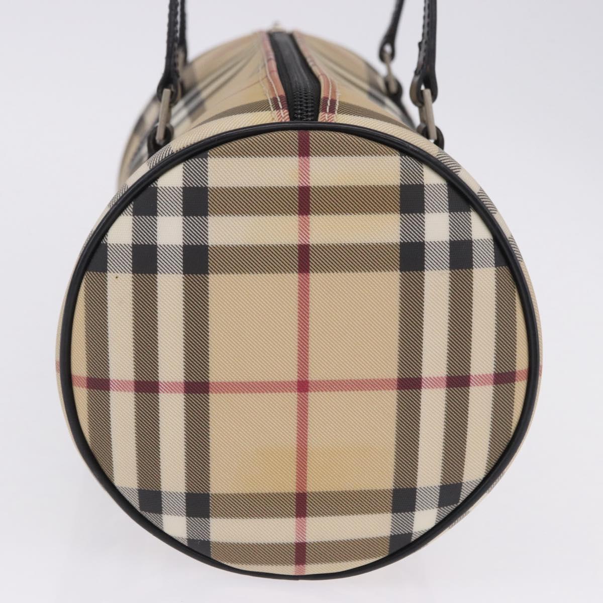 BURBERRY Nova Check Hand Bag PVC Leather Beige Silver Auth 201315V
