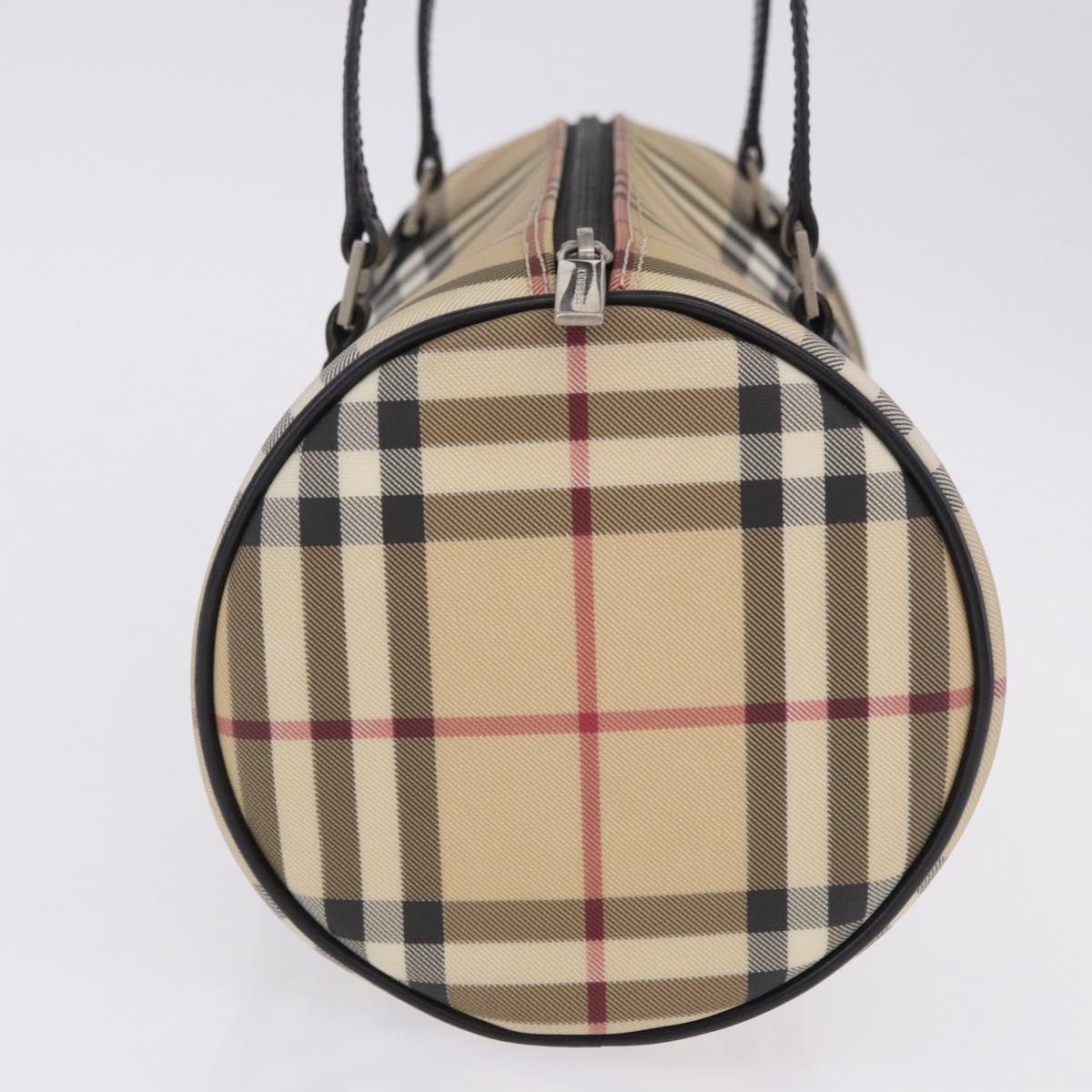 BURBERRY Nova Check Hand Bag PVC Leather Beige Silver Auth 201315V