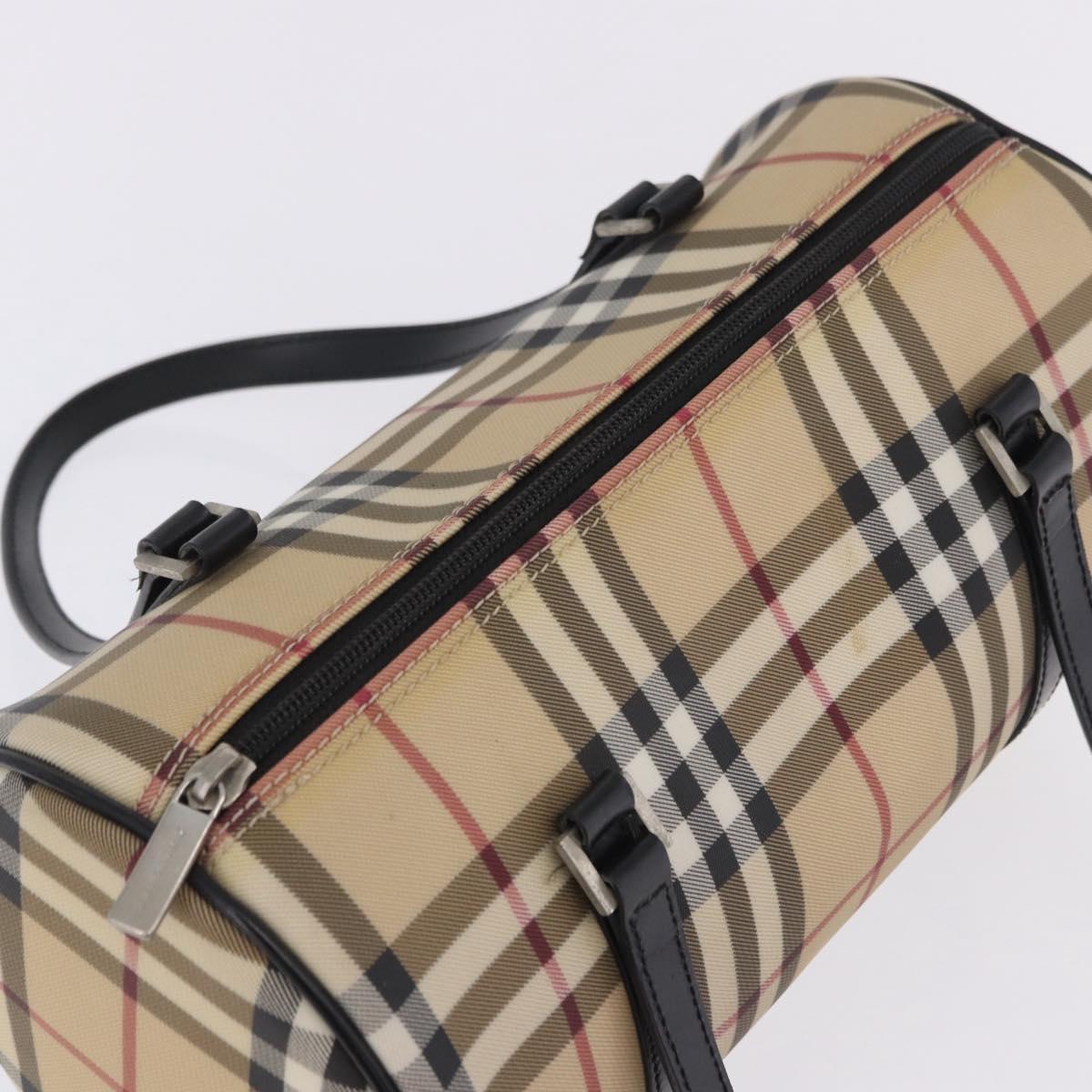 BURBERRY Nova Check Hand Bag PVC Leather Beige Silver Auth 201315V