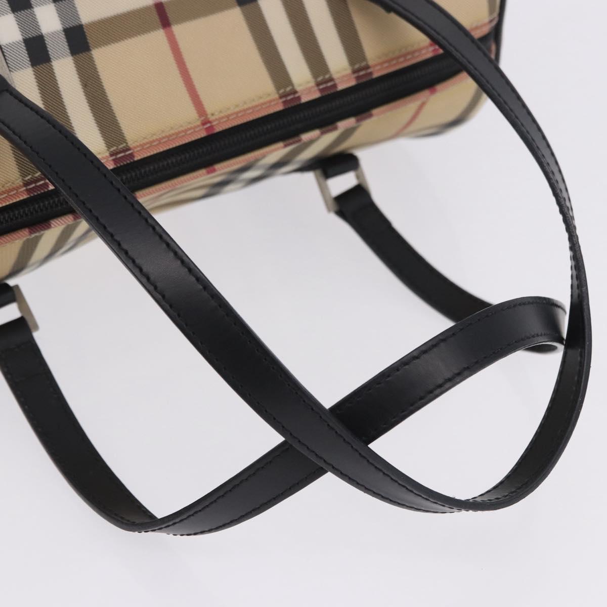 BURBERRY Nova Check Hand Bag PVC Leather Beige Silver Auth 201315V