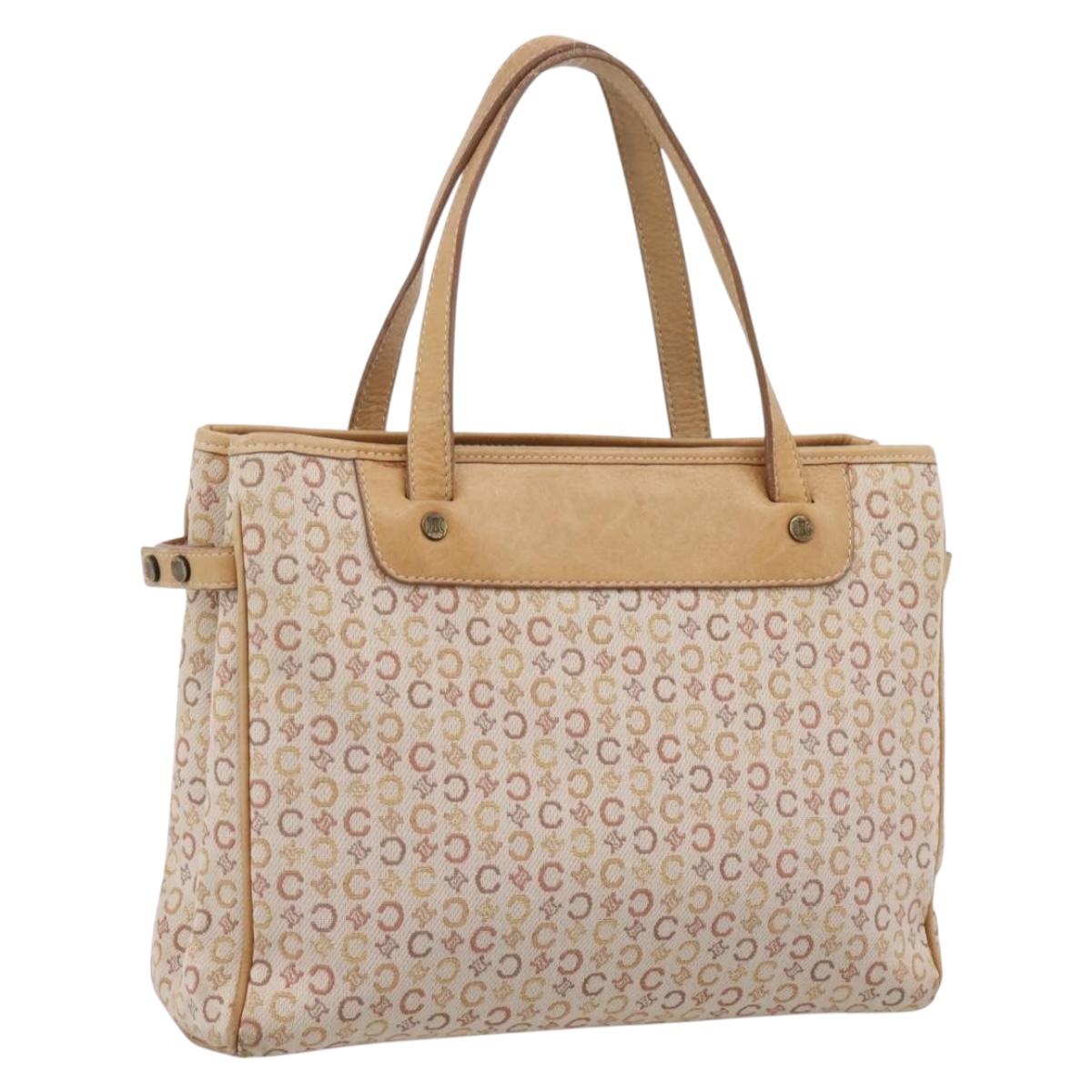 CELINE C Macadam Hand Bag Canvas Beige Gold Tone Auth 201317