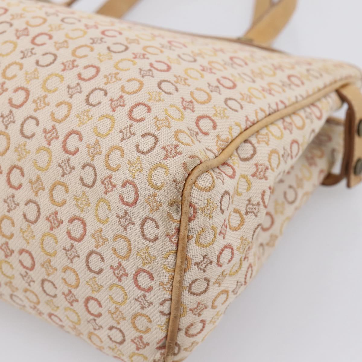 CELINE C Macadam Hand Bag Canvas Beige Gold Tone Auth 201317