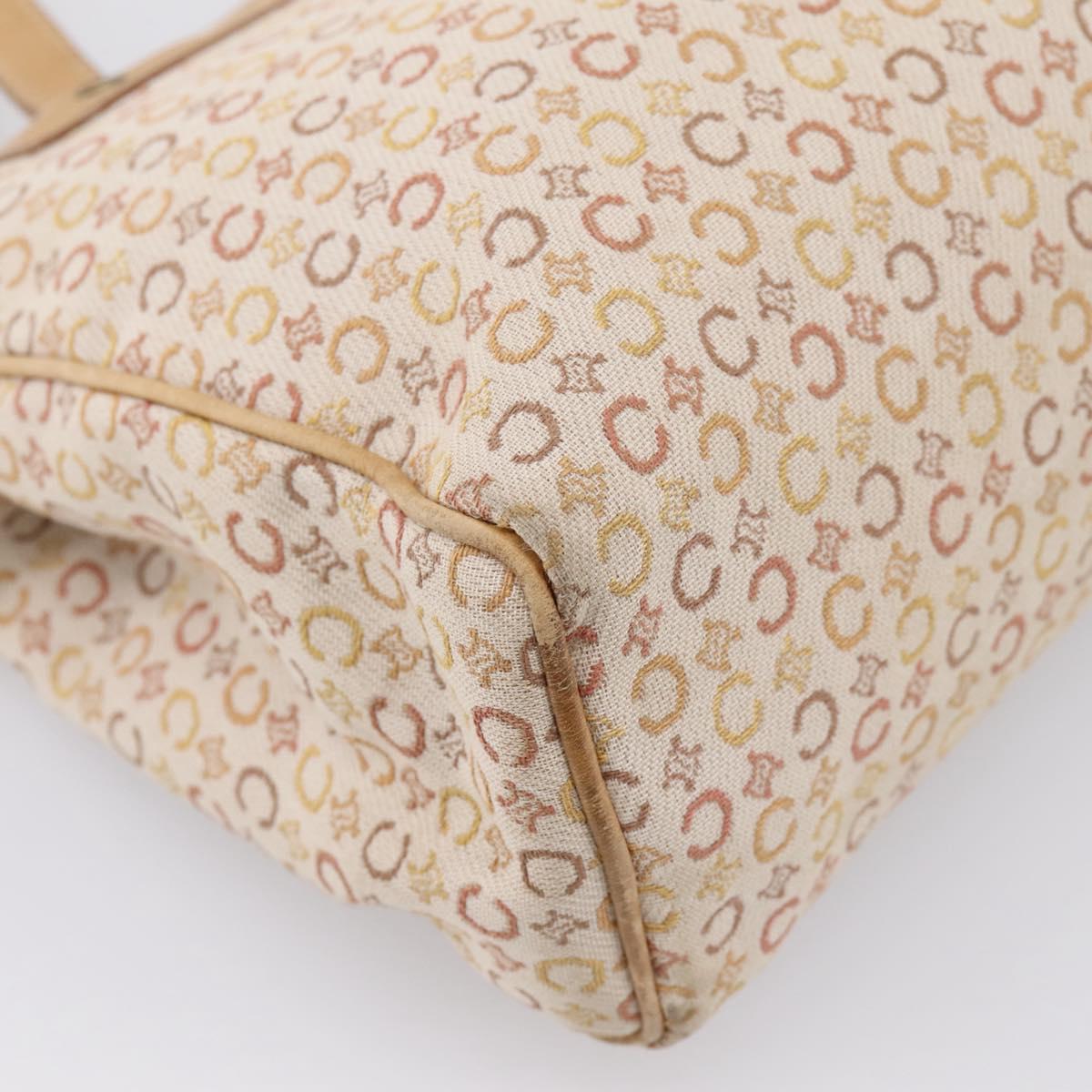 CELINE C Macadam Hand Bag Canvas Beige Gold Tone Auth 201317