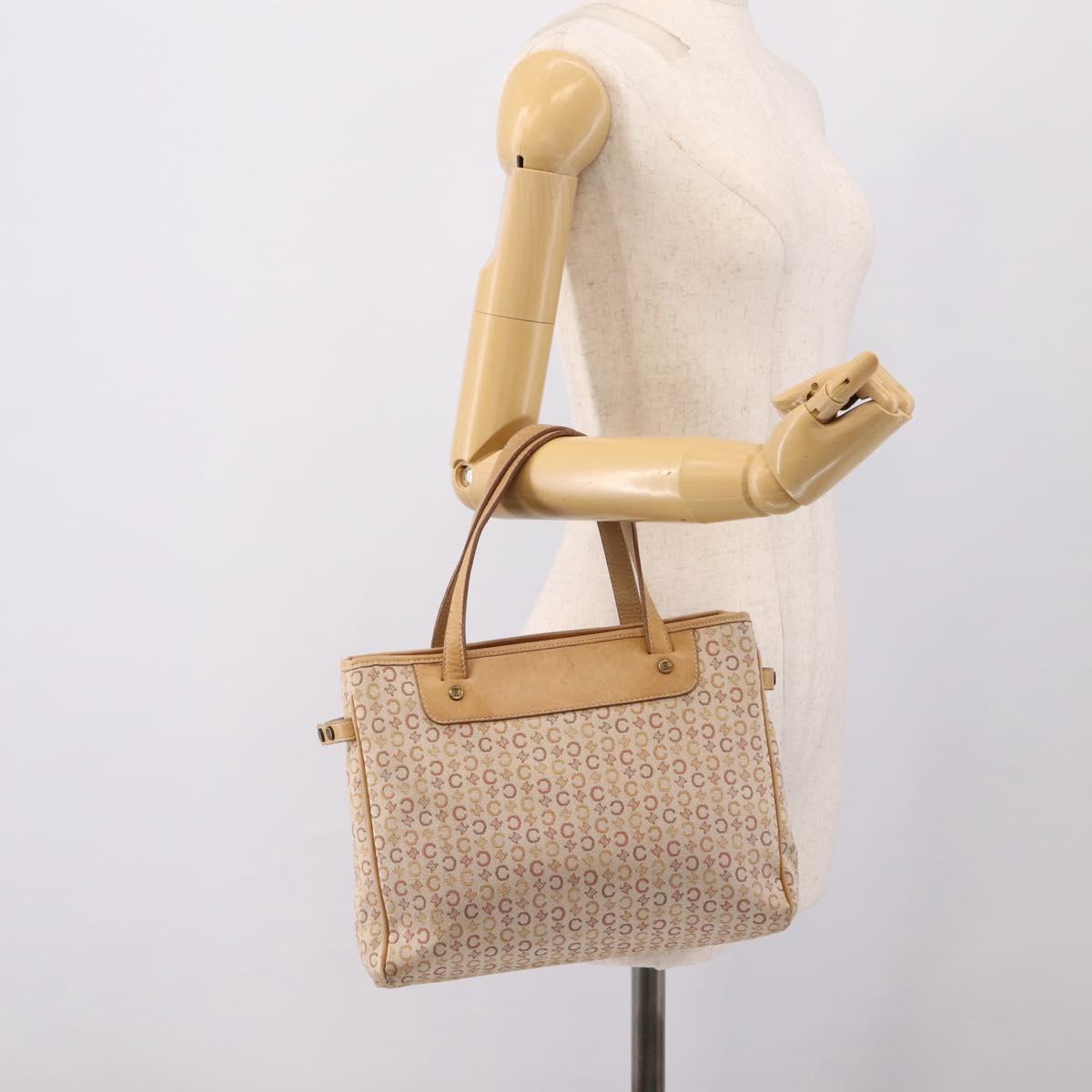 CELINE C Macadam Hand Bag Canvas Beige Gold Tone Auth 201317