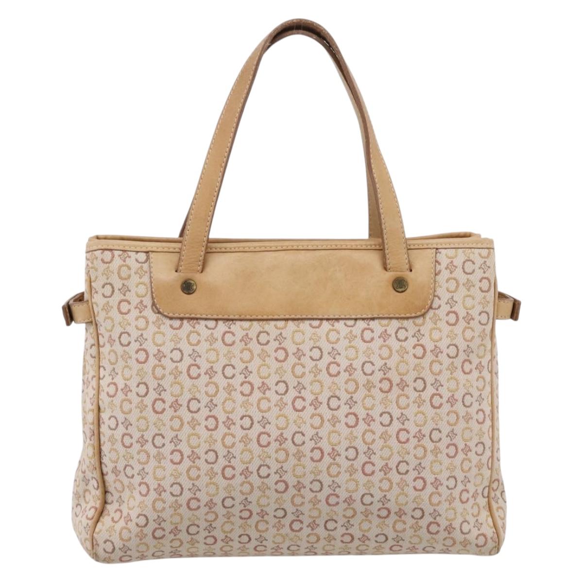 CELINE C Macadam Hand Bag Canvas Beige Gold Tone Auth 201317