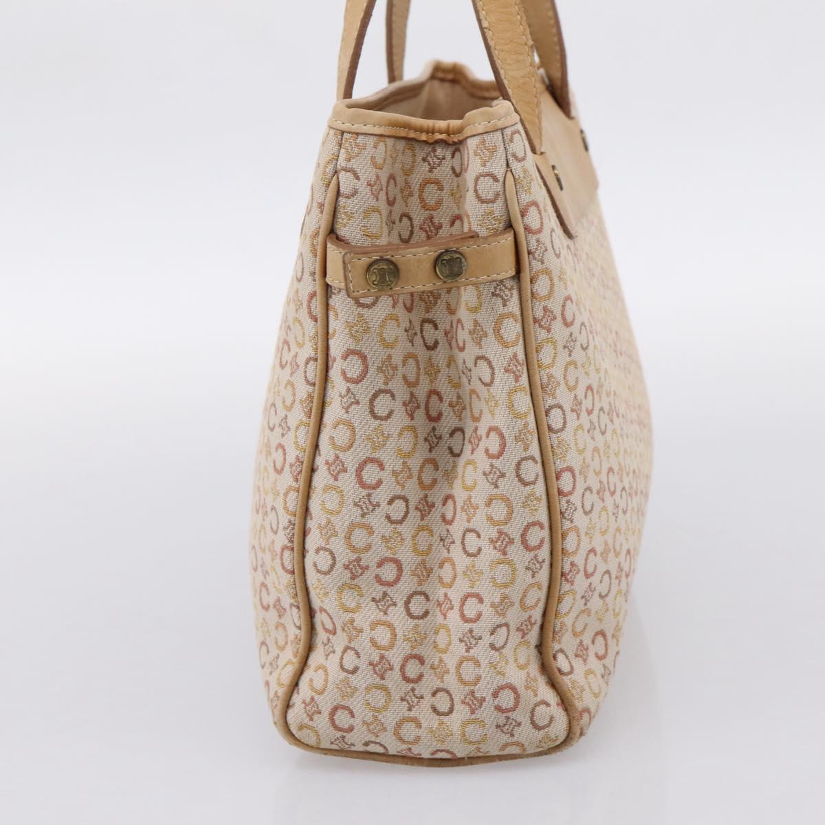 CELINE C Macadam Hand Bag Canvas Beige Gold Tone Auth 201317