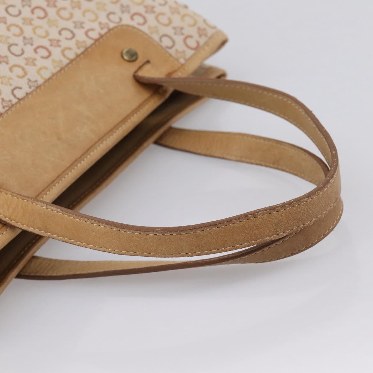 CELINE C Macadam Hand Bag Canvas Beige Gold Tone Auth 201317