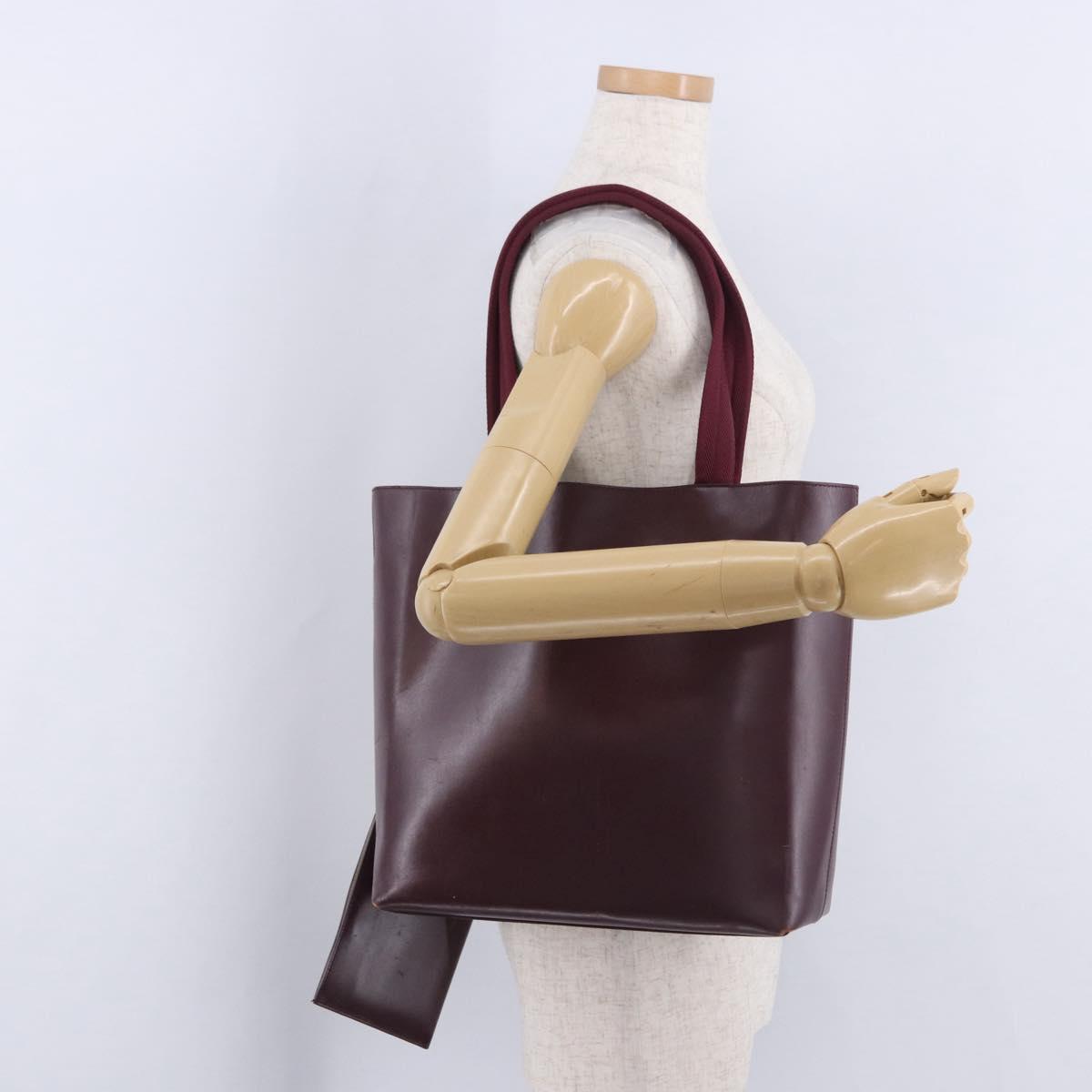 PRADA Tote Bag Leather Wine Red Auth 201318