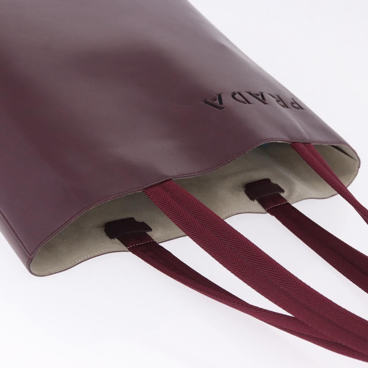 PRADA Tote Bag Leather Wine Red Auth 201318