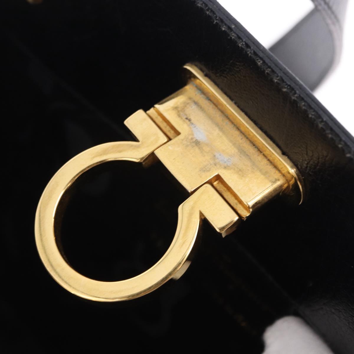 Salvatore Ferragamo Gancini Shoulder Bag Leather Black Gold Tone Auth 201321