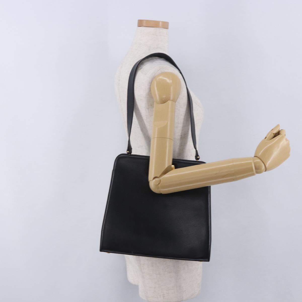 Salvatore Ferragamo Gancini Shoulder Bag Leather Black Gold Tone Auth 201321