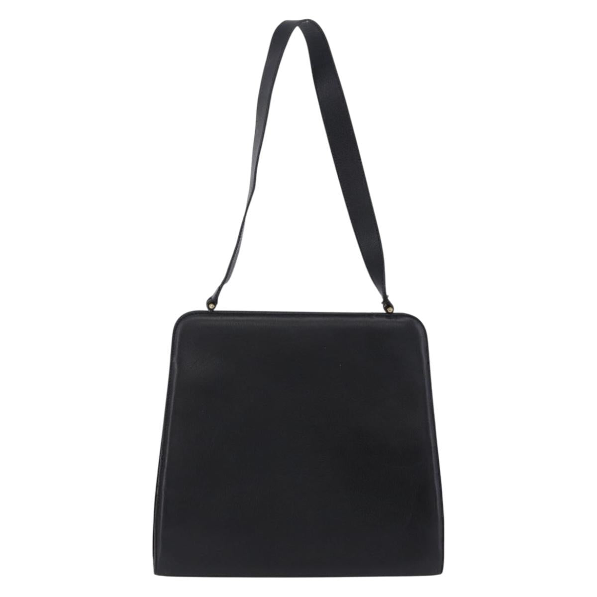 Salvatore Ferragamo Gancini Shoulder Bag Leather Black Gold Tone Auth 201321