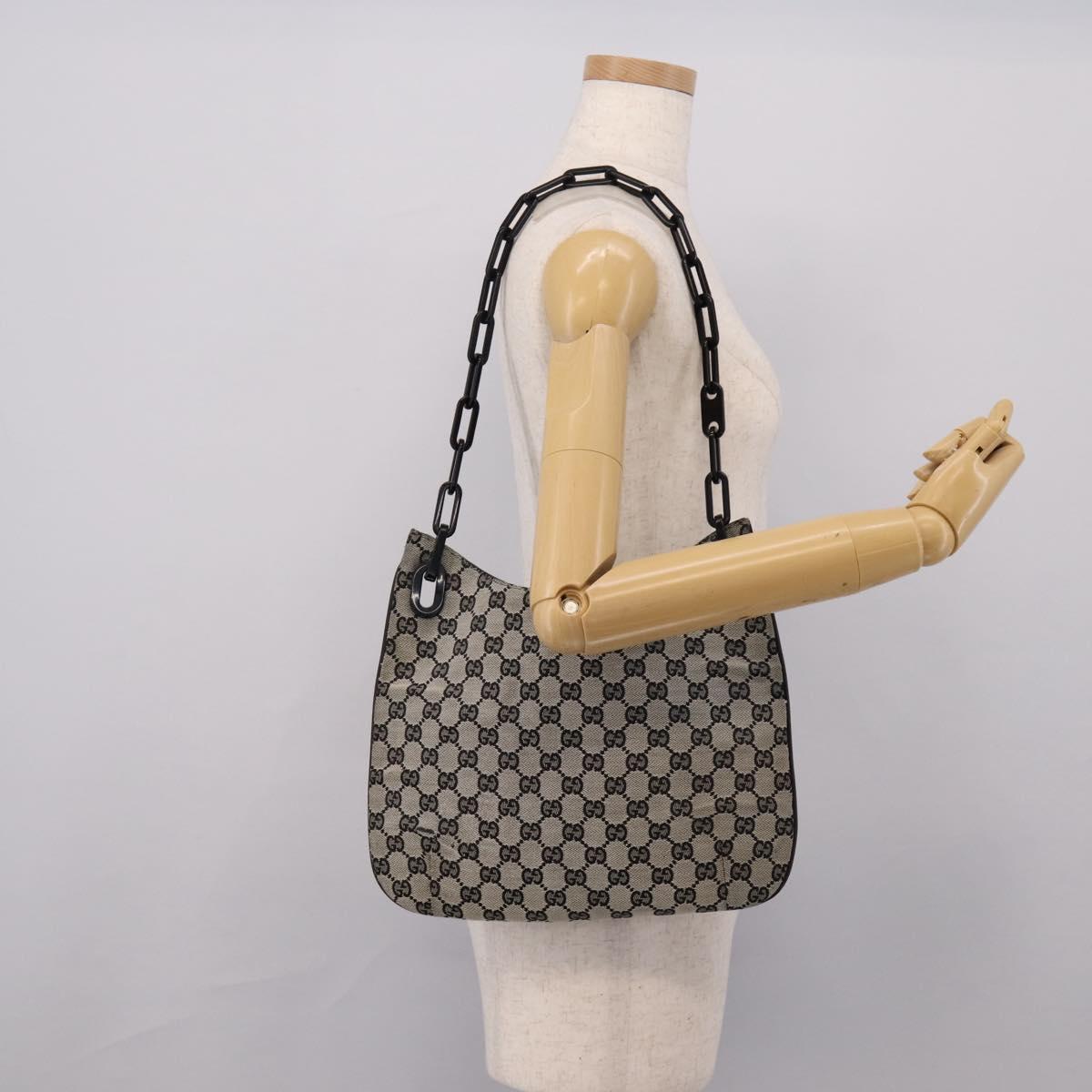 GUCCI GG Canvas Chain Shoulder Bag Black 001 4168 Auth 201323A