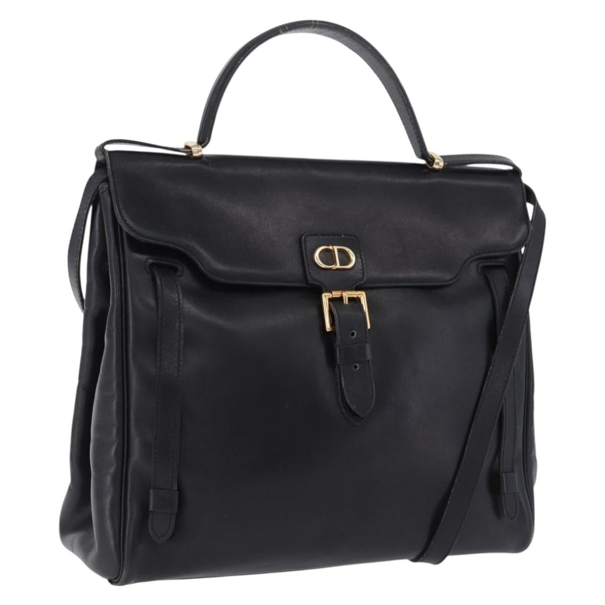 Christian Dior Hand Bag Leather 2way Black Gold Tone Auth 201324