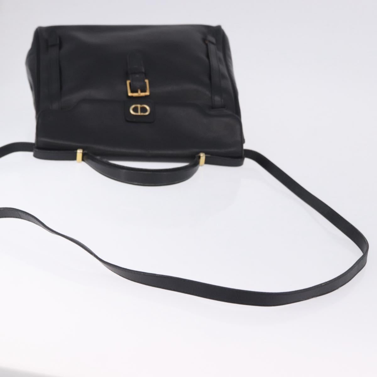 Christian Dior Hand Bag Leather 2way Black Gold Tone Auth 201324