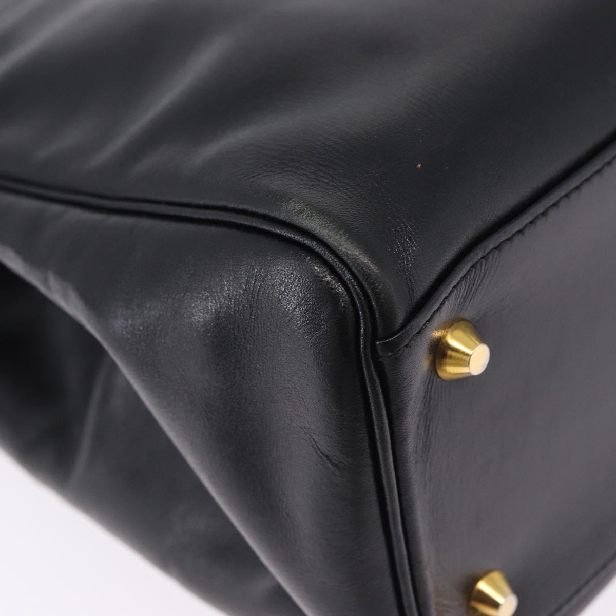 Christian Dior Hand Bag Leather 2way Black Gold Tone Auth 201324