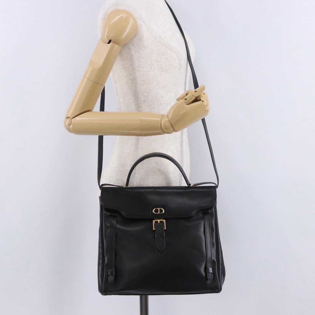 Christian Dior Hand Bag Leather 2way Black Gold Tone Auth 201324