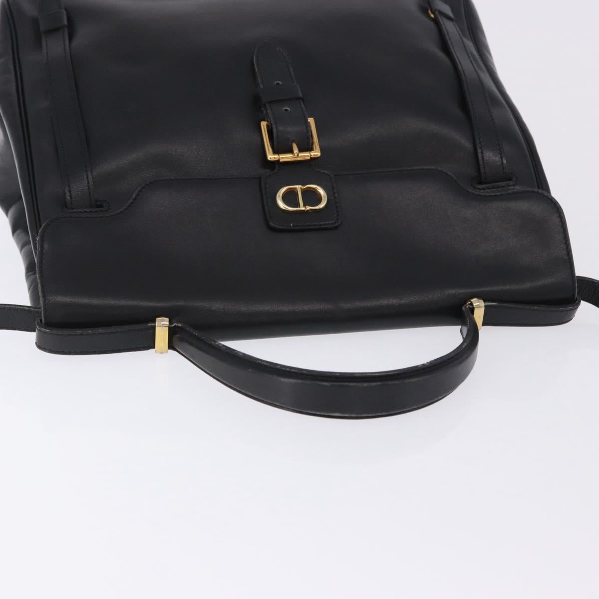 Christian Dior Hand Bag Leather 2way Black Gold Tone Auth 201324