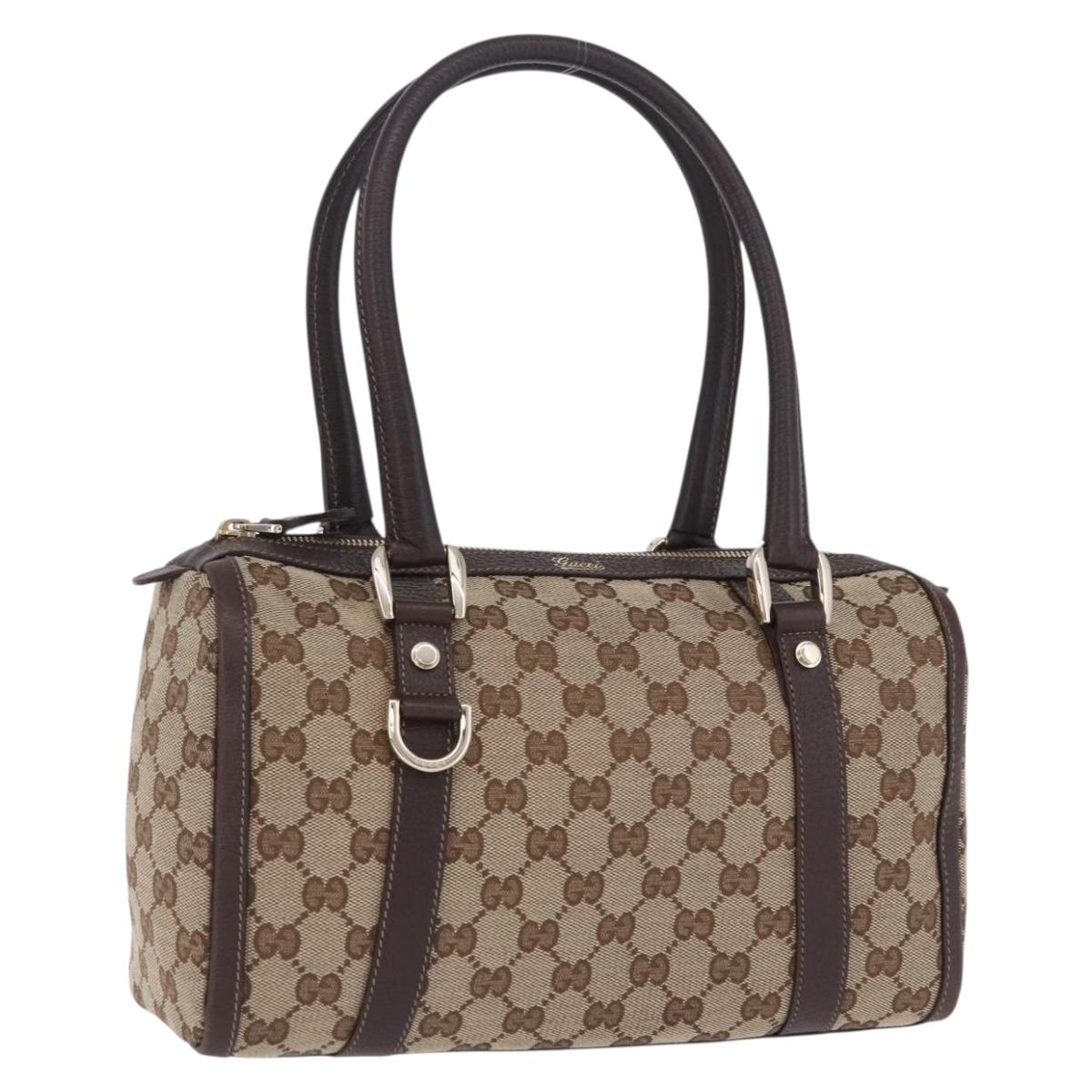 GUCCI GG Canvas Hand Bag Beige Gold Tone 130942 Auth 201326V