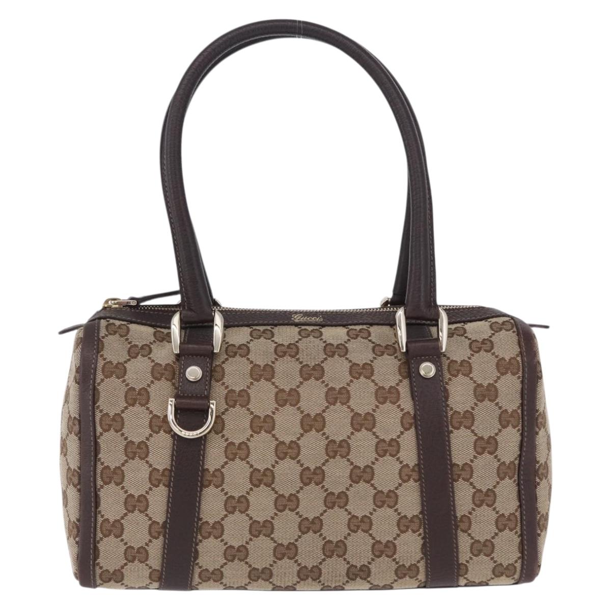 GUCCI GG Canvas Hand Bag Beige Gold Tone 130942 Auth 201326V