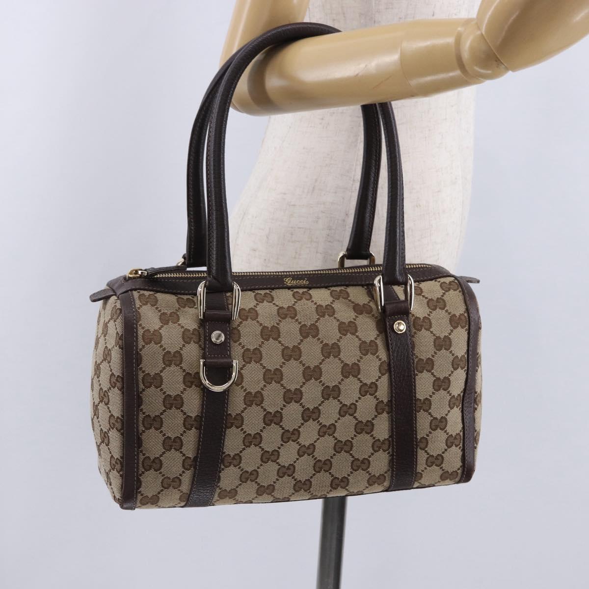 GUCCI GG Canvas Hand Bag Beige Gold Tone 130942 Auth 201326V