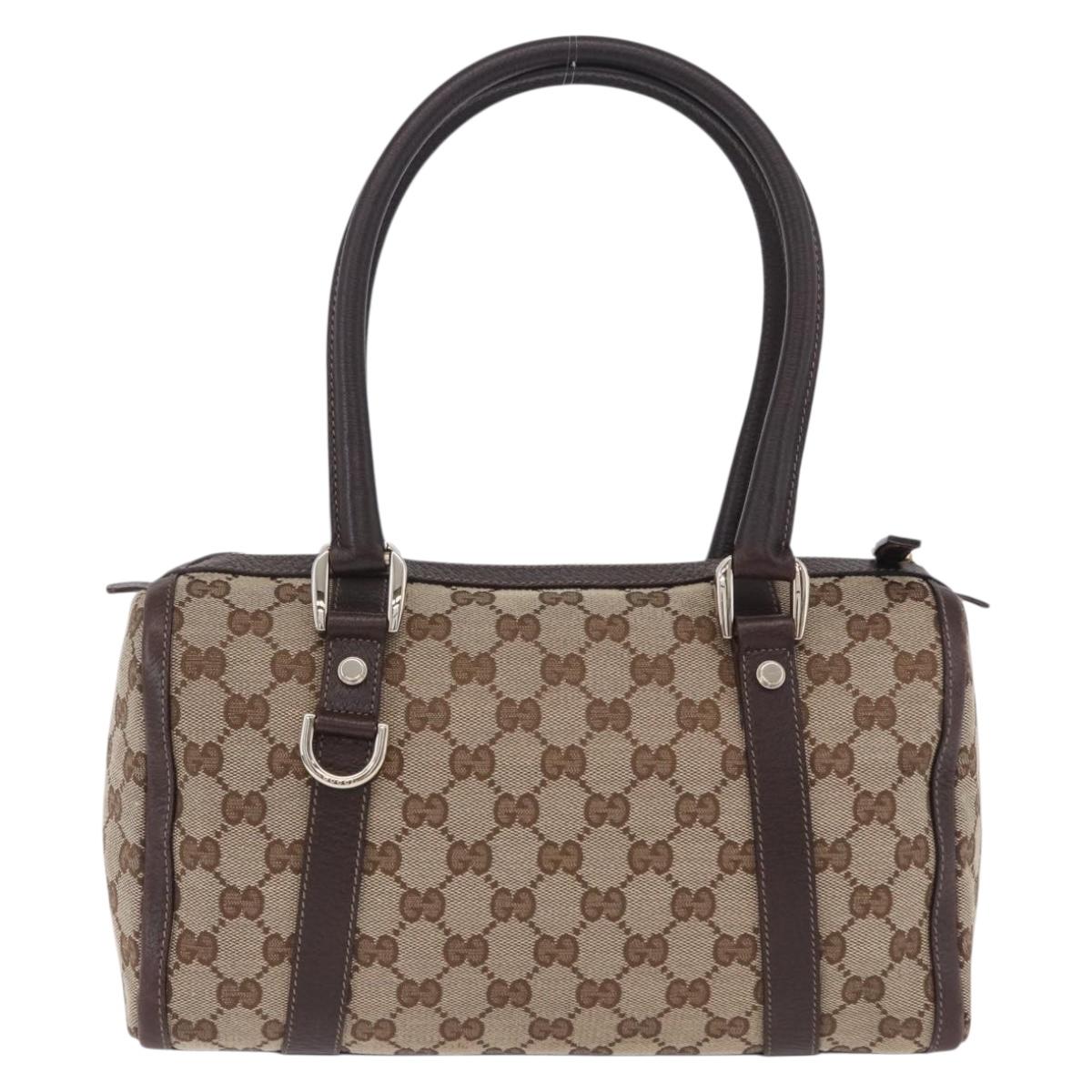 GUCCI GG Canvas Hand Bag Beige Gold Tone 130942 Auth 201326V