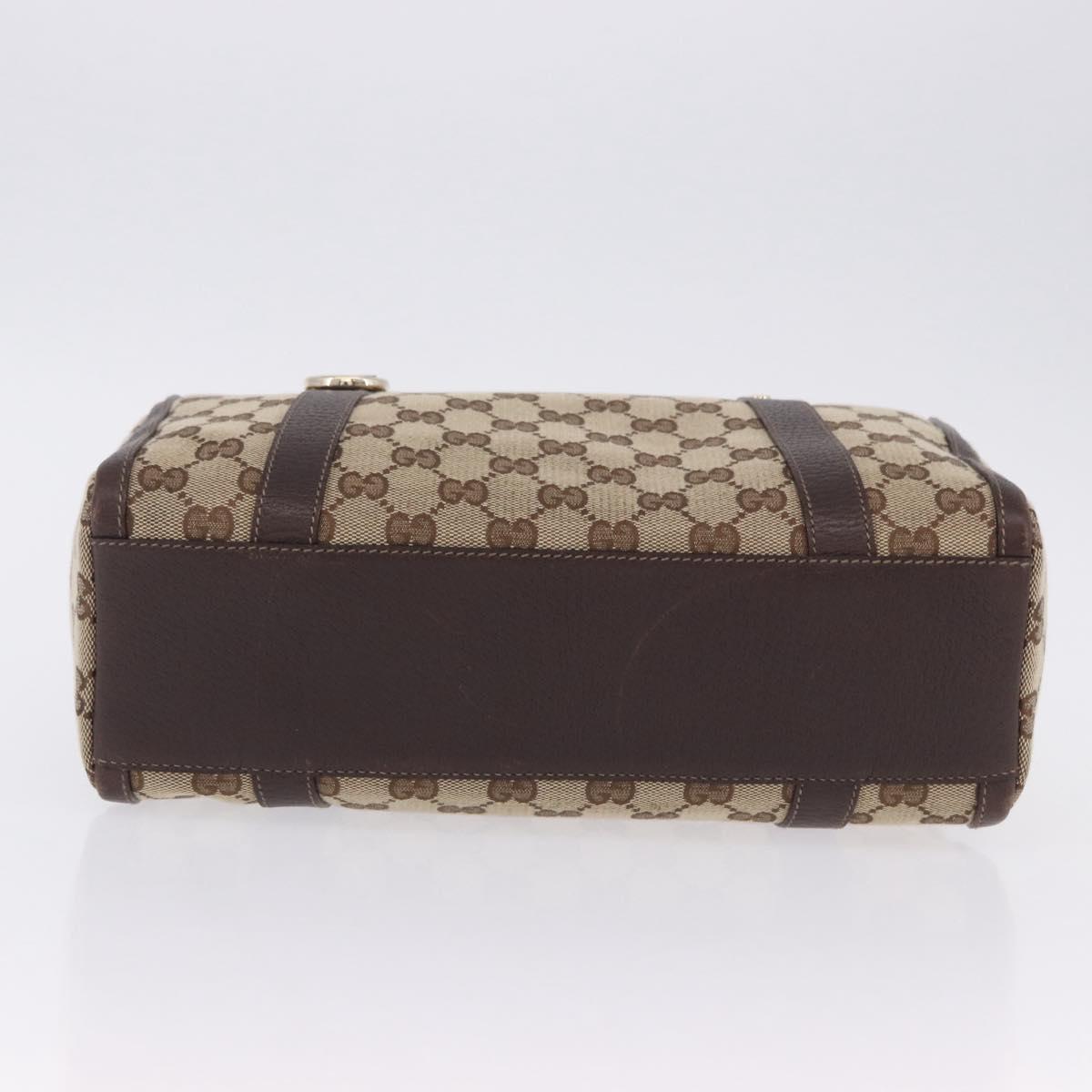 GUCCI GG Canvas Hand Bag Beige Gold Tone 130942 Auth 201326V