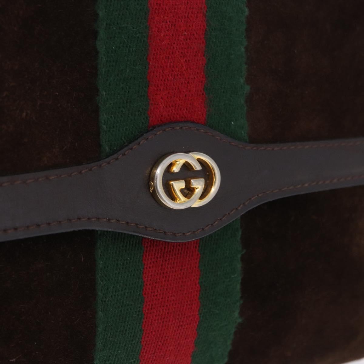 GUCCI Clutch Bag Suede Brown Gold Tone Auth 201327A