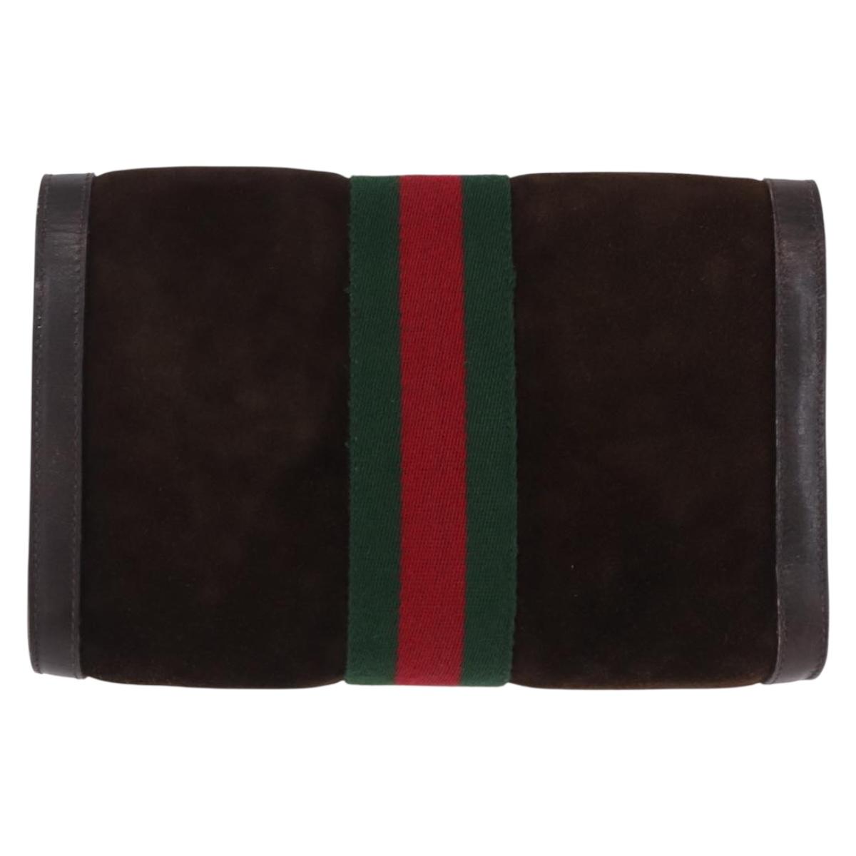 GUCCI Clutch Bag Suede Brown Gold Tone Auth 201327A