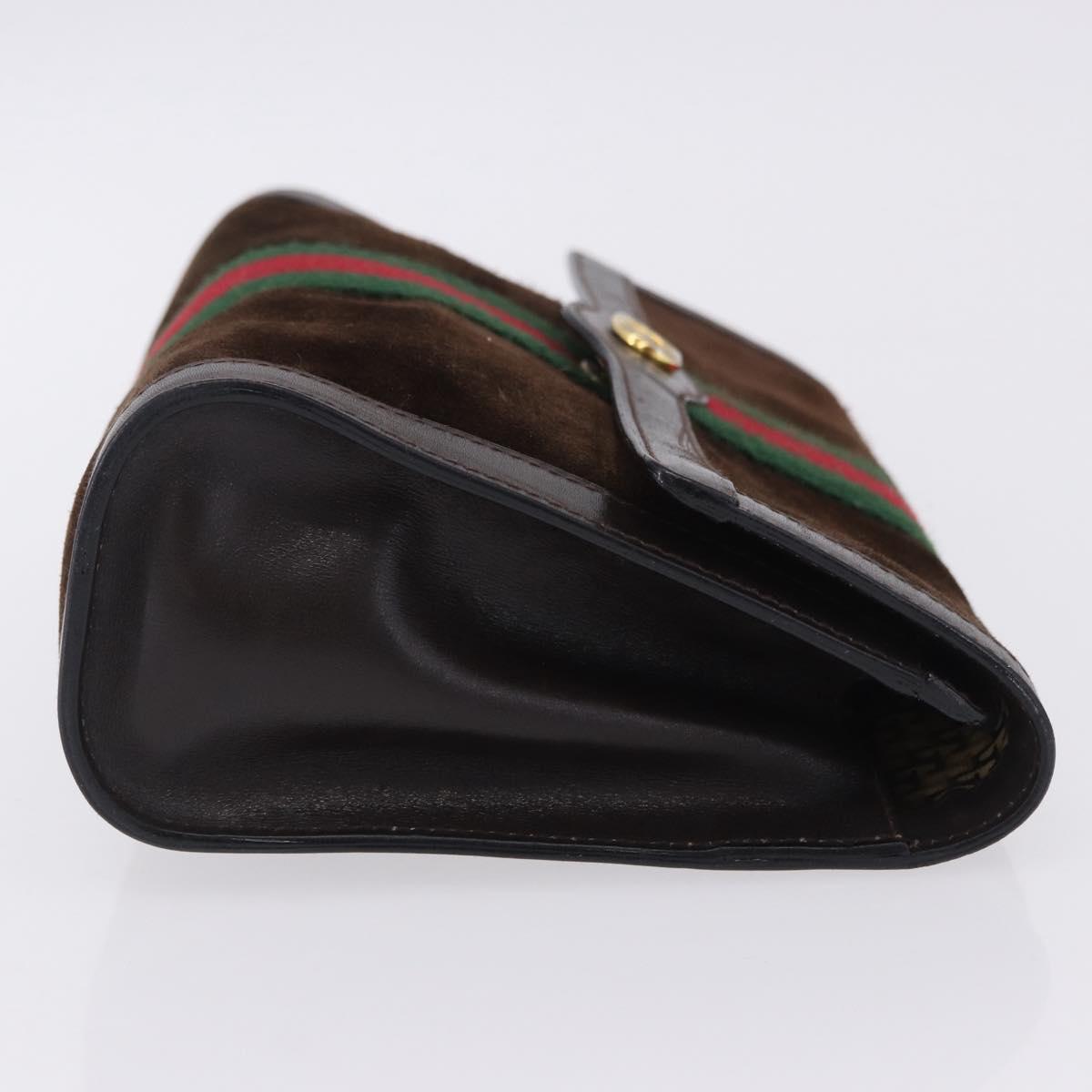 GUCCI Clutch Bag Suede Brown Gold Tone Auth 201327A