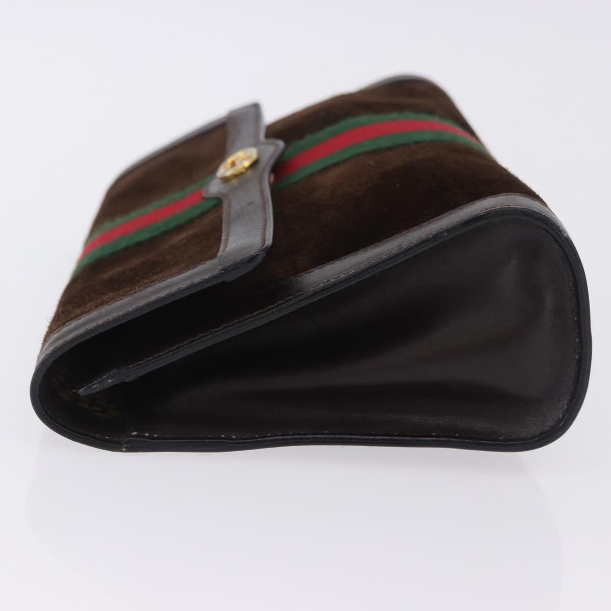 GUCCI Clutch Bag Suede Brown Gold Tone Auth 201327A
